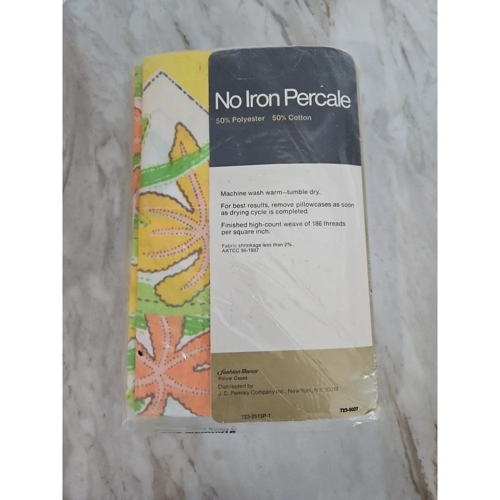 NIP Vtg JCPenney No Iron Percale Standard Pillow Case Set Floral